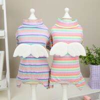 Jianjia28สุนัขเกาหลี Rainbow ชุด Macaron Stripe Shihtzu หน้าแรกสวม Jumpsuit พร้อม3D Angel Wing