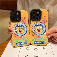 PU นิ่มเคสสำหรับ IPhone 7 8 Plus XR XS Max ฝาหลัง11 12 13 14 Pro Max เคส14 Plus SE 2020ซิลิโคนกันกระแทกน่ารักเคสโทรศัพท์ Spongebob ห่วงว่ายน้ำ