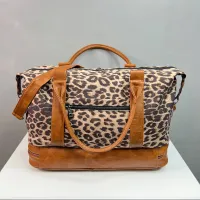 Women Travel Duffle Bag Brown Leopard Carry On Tote Weekender Overnight Bag With Shoe Compartment Women Overnight Bag domilShoe Bags