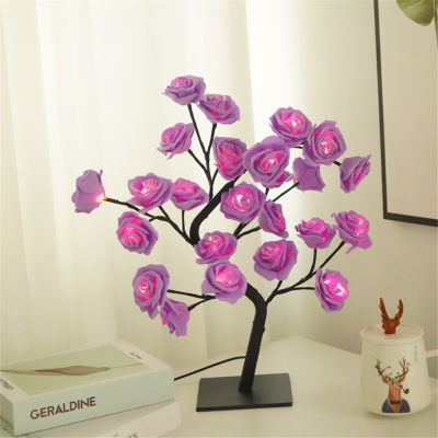 LED Table Lamp Rose Flower Tree Lights USB Fairy Maple Leaf Night Light For Home Party Xmas Christmas Wedding Bedroom Decoration