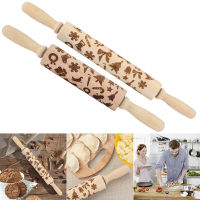 Christmas Rolling Pins Snowflake Wooden Rolling Embossing Baking Cookies DIY Baking Cookie Biscuit Fondant Cake Textured Roller Bread  Cake Cookie Acc