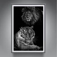 Modern Black Lion Canvas Art Print: ตกแต่งผนังสไตล์นอร์ดิกสำหรับห้องนั่งเล่นและที่บ้านใหม่