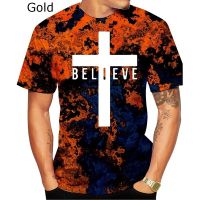 I Believe In God Christian Mens Fashion T-Shirt Cross Print Black White Jesus Short Sleeve Tee