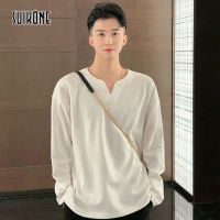 Suikone แขนยาวสีทึบสำหรับผู้ชาย,เสื้อยาวปิดถึงก้นดีไซน์เฉพาะแขนยาว