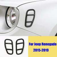 ที่ครอบป้องกันขอบตกแต่งสติ๊กเกอร์โคมไฟด้านข้าง2ชิ้นสำหรับ Jeep Renegade 2015-2019ที่คลุมหลอดไฟด้านข้างสีดำอุปกรณ์เสริมรถยนต์ภายนอก