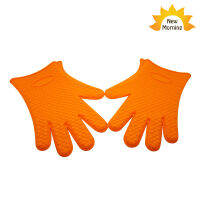 New Morning PAIR of Oven SILICONE MITTEN ถุงมือซิลิโคนกันร้อนเตาอบ1คู่ - ORANGE