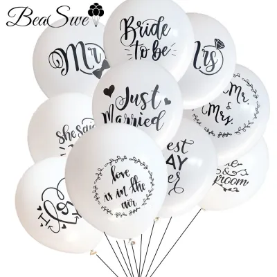 12pcs/bag 10inch White Mr. Mrs. Love in the air Wedding Latex Balloons Helium/Air Just Married Engagement Decorazioni Matrimonio