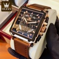 ❣ Olevs Original Jam Tangan Lelaki Pria Waterproof Luxury Square Big Watch Men Jam Tali Kulit Leather Watches Strap Chronograph Multiple Dial Quartz Analog Luminous Date Watches Man Analogue Real Watch For Man