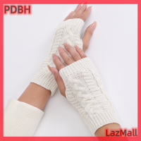 PDBH Fashion Store สายรัดข้อมือถักแบบหนาครึ่งนิ้ว,ฤดูใบไม้ร่วงและฤดูหนาวสตรีผ้าวูลเทียมเพิ่มความอบอุ่นไม่มีนิ้วสำหรับนักเรียนหน้าจอสัมผัส