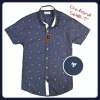 Capture Shirt เสื้อเชิ้ตผู้ชาย คอปก แขนสั้น oxford ลายหน้ากาก สีกรม มีถึงอก 48 นิ้ว