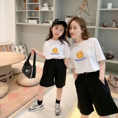 DM 2023 ครอบครัวใหม่เสื้อยืดแขนสั้นสามแม่และลูกสาวเกาหลีเวอร์ชั่นสบาย ๆ เสื้อยืดด้านบน