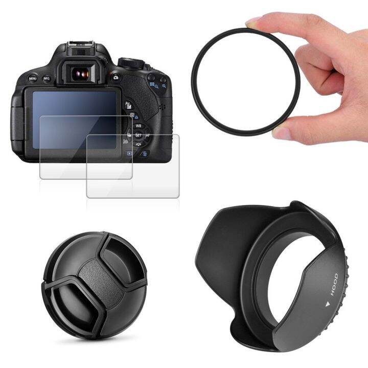 Accessories Kit UV Filter + Lens Hood Cap + 2x Glass LCD Protector for