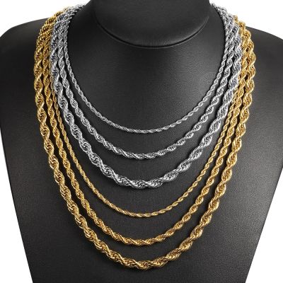 3/5/7mm Stainless Steel Twisted Rope Link Chain Gold Silver Color Necklace for Men Women 18-22inch Jewelry Accessories DKNM178