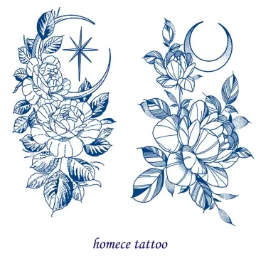 Crescent Moon and Flower Temporary Tattoos  neartattoos