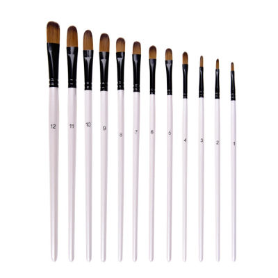 【CW】12pcs Nylon Hair Wooden Handle Watercolor Paint Brush Pen Set for Learning Diy Oil Acrylic Painting Art Paint Brushes Supplies