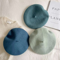 Luna &amp; Dolphin ผู้หญิง90 ขนสัตว์เห็ด Rimi สีฟ้า Berets ฤดูใบไม้ร่วงฤดูหนาวลึกชายคาถักศิลปินหมวกจิตรกรหมวกหมวกหวานสี