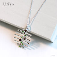 Lenya Jewelry  จี้เงินแท้ 925 ชุบทองขาว ประดับด้วยพลอยสโมคกี้ควอตซ์(Smoky Quartz) และ โครมไดออพไซด์(Chrome Diopside) ดีไซน์สวยแปลกตาไม่เหมือนใคร