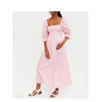 Custom Textured Gingham Square Neck Maternity Nursing Clothing Dress Pregnant Women