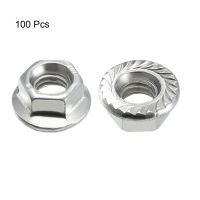 Uxcell 100 buah M5 baja karbon Serrated Flange Hex Lock Nuts