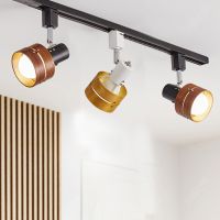 Solid Wood LED Track Light Living Room Home Track Rail LED Spotlight Nordic Personality Walnut Background Wall Track Lamps