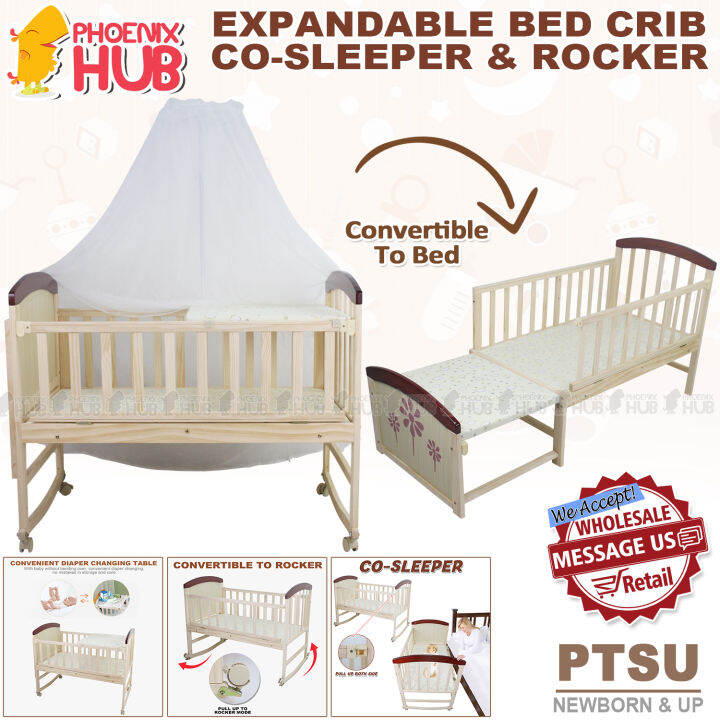 Phoenix Hub PTSU 3 in 1 MultiFunction Compact Wooden Baby Crib Cot Convertible to Toddler Bed