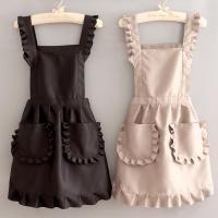 Cute Korean Style Apron Canvas Ruffles Cooking Apron Female Male Adult Kitchen Coffee Overalls Home Cleaning Sleeveless Aprons Aprons