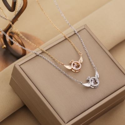 Beating Heart 2023 New Angel Wings Necklace for Women Little Angel Zircon Pendant Stainless Steel Chain Jewelry Gift for Lover