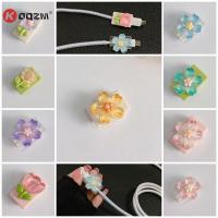 1PCs colorful bling flowers soft TPU cover for USB charger cable bite data line cord case for android type-C charging