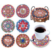 GATYZTORY 6Pcs/sets Diamond Painting Coasters with Holder DIY Diamond Art Coasters for Beginners Kids Mandala Flowers Mosaic