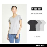 Yuedpao เสื้อยืดผู้หญิงคอวี ทรงเข้ารูป ไม่ย้วย ไม่หด ไม่ต้องรีด ใส่สบาย basic style เสื้อยืดสีพื้นคอวีผู้หญิง สี Basic