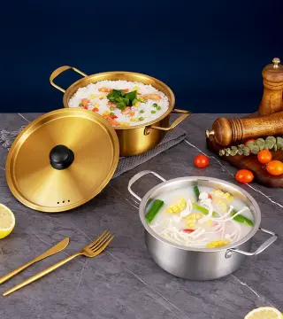 Portable Stainless Steel Seafood Pot For Korean Ramen And Golden