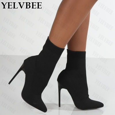 High Heels Shoes 2021 New Autumn Winter Womens Designer Knitting Weave Snow Sock Boots Fashion Sexy Pumps Dress Casual Boots