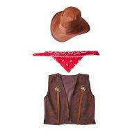 、’】【= Umorden Kids Child West Cowboy Costume Cowgirl Cosplay Vest Hat Scarf 3Pcs Set Halloween Purim Party Fantasia Dress Up