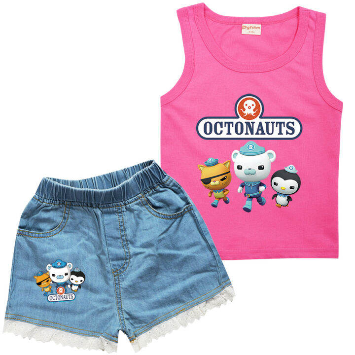 the-octonauts-สาวถังกางเกงขาสั้นผ้ายีนส์ชุดผ้าฝ้ายแขนกุดการ์ตูนเสื้อยืดลูกไม้กางเกง2ชิ้นชุดฤดูร้อนเด็กเสื้อผ้าสูท8776