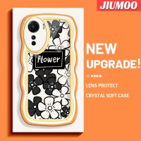 JIUMOO เคสสำหรับ Vivo Y16 Y35 5G Y56 5G เคสลายการ์ตูนดอกไม้ธรรมดาแฟชั่นลายคลื่นขอบน่ารักเคสนิ่มกันกระแทกป้องกันเลนส์กล้องเคสโทรศัพท์โปร่งใสใสกรอบซิลิโคนใส