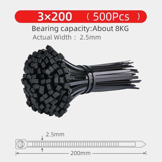 nylon-cable-ties-width-2-5-3-5-4-5mm-self-locking-plastic-warp-black-wire-zip-strapping-industrial-fasteners-250-500-1000pcs