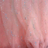 2หลาสัมผัสนุ่มสุทธิ Tulle ตาข่ายลูกไม้ผ้า Twinkle Ombre Cherry ดอกไม้เลื่อมลูกไม้ฝรั่งเศส DIY ชุดแต่งงานตกแต่ง