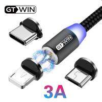 [HOT T] GTWIN เคเบิลไมโคร USB แม่เหล็ก3A สายสำหรับ iPhone Xiaomi 10ที่ชาร์จไฟรวดเร็ว USB Type C โทรศัพท์มือถือเคเบิลสายรับส่งข้อมูลสายชาร์จ