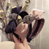 [COD] Korean new quality wholesale hair accessories simple solid fabric colorful diamond super bow wide-brimmed headband