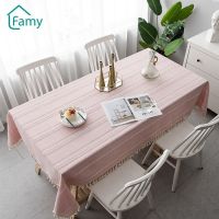 Stripe Tablecloth Tassel Lace Cotton Linen Rectangle Fabric Art Table Cloth Wedding Home Coffee Table for Living Room Mantel