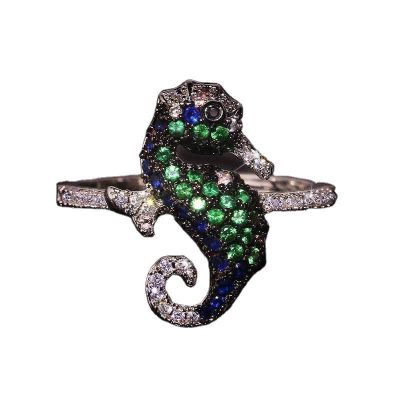 ฮิปโปแคมปัสเพทายซิงโครสีแหวนเพชรผู้หญิงแฟชั่นที่สร้างสรรค์แหวนประกอบทางทะเล