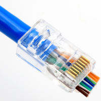 100ชิ้นเชื่อมต่อ RJ45 6U ชุบทองผ่านสายอีเธอร์เน็ตโมดูลเสียบเครือข่าย RJ-45คริสตัลหัว Cat5 Cat5e