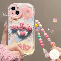 MissConnie เคส3D ขอบโค้งมนเข้ากันได้กับ IPhone 11 13 14 12 Pro Max 7Plus 7 6S 6 8 Plus XR X XS MAX SE 2020 3D เคสนิ่มลายการ์ตูนน่ารักตุ๊กตา Kirby พร้อมสร้อยข้อมือ