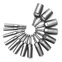 15Pcs 80Mm Length Deepen Power Nut Driver Drill Bit Set Gray-Black Impact Socket Adapter for Power Tools 6.35MM Hex