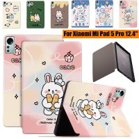 ฝาครอบเคสหนัง PU กันกระแทกขาตั้งสำหรับ Xiaomi Mi Pad 5 Pro 12.4 "สำหรับเด็กกระต่ายน่ารักการ์ตูนแมวและแมว