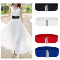 1PC Summer Women Stretch Elastic Wide Corset Waist Belts Silver Metal Buckle Fabric Strap Female Apparel Accessories Dress Waist