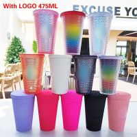 With LOGO 475Ml Summer Cold Water Cup Tumbler With Straw Double Layer Plastic Durian Coffee Mug 1PC Diamond Radiant Goddess Cup