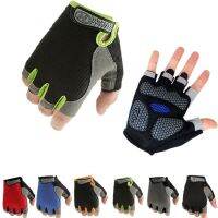 hotx【DT】 Cycle zone 1Pair Gray/Black Men Semi fingerless Gloves Cycling for With Gel Padded Lycra Workout Mittens