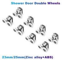 4-8Pcs/Set Shower Door Double Wheels 23mm/25mm(Zinc Alloy ABS)for Bathroom Bearing Pulleys/Runners Top/Bottom Replacement Parts