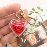 Cute Rose Keychain Love Heart Pendant Eternal Flower Keyring for Women Bag Ornaments Car Keys Accessories Couple Gifts